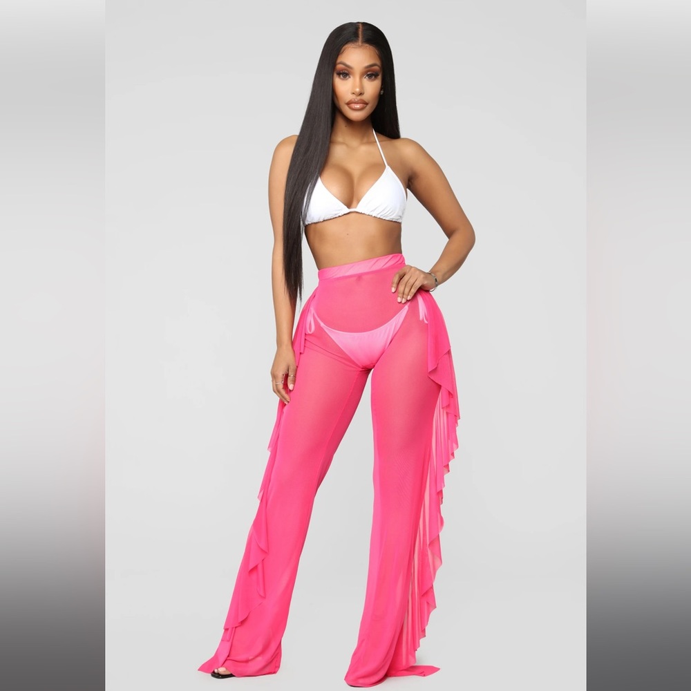 FashionNova Hot Pink Mesh Cover Up Pants